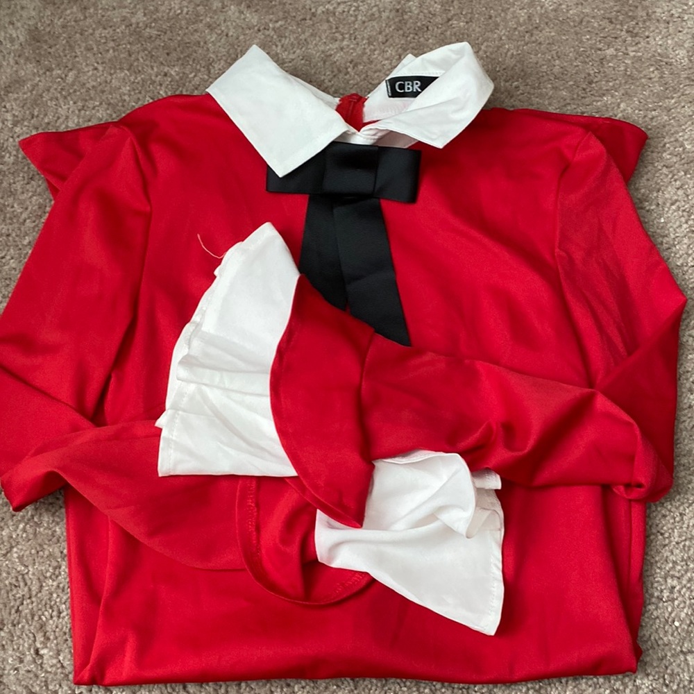 Red dress white sleeves collar